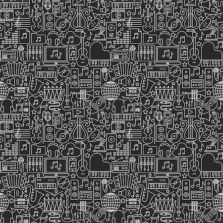 simsearch:400-08933960,k - Music Dark Line Seamless Pattern. Vector Illustration of Outline Tileable Background. Photographie de stock - Aubaine LD & Abonnement, Code: 400-09158464