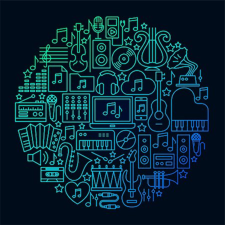 simsearch:400-08933960,k - Music Icon Circle Concept. Vector Illustration of Musical Instruments Objects. Photographie de stock - Aubaine LD & Abonnement, Code: 400-09158466