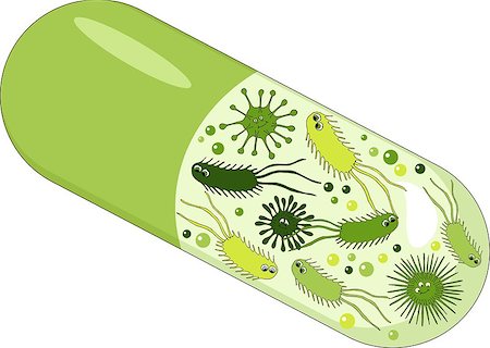Capsules with green probiotics bacteria. Concept of healthy nutrition ingredient for therapeutic purposes. Vector Illustration on white background Stock Photo - Budget Royalty-Free & Subscription, Code: 400-09158519