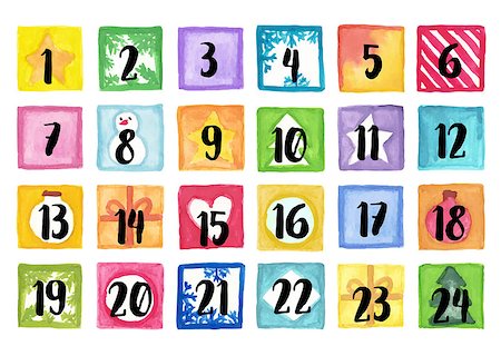 simsearch:400-08712804,k - Vector illustration Christmas advent calendar of watercolor paint. Set watercolor elements Stock Photo - Budget Royalty-Free & Subscription, Code: 400-09158536