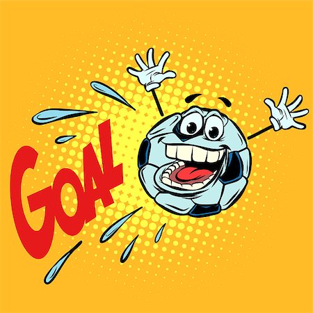 simsearch:400-07624970,k - goal happy fan. Football soccer ball. Funny character emoticon sticker. Sport world championship competition. Comic cartoon pop art retro vector illustration Foto de stock - Super Valor sin royalties y Suscripción, Código: 400-09158551