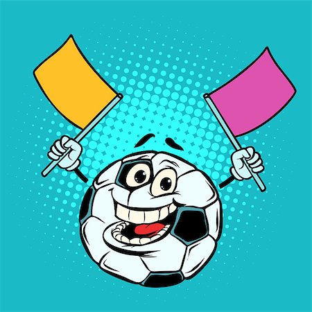 simsearch:400-07624970,k - Fan with flags. Football soccer ball. Funny character emoticon sticker. Sport world championship competition. Comic cartoon pop art retro vector illustration Foto de stock - Super Valor sin royalties y Suscripción, Código: 400-09158553