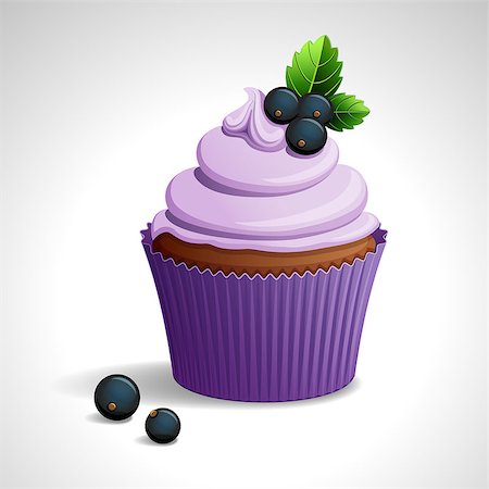 Vector illustration -  lilac cupcake with black currant. eps10. Foto de stock - Super Valor sin royalties y Suscripción, Código: 400-09158612
