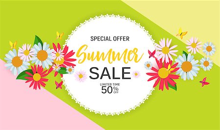 flamingo not pink not bird - Abstract Flower Summer Sale Background with Frame. Vector Illustration EPS10 Stock Photo - Budget Royalty-Free & Subscription, Code: 400-09158631