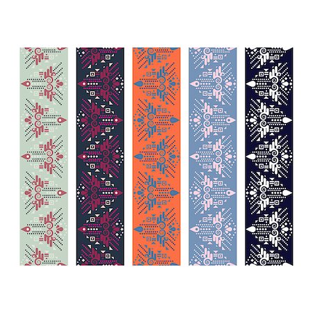 Embroidery pattern design tapes. Fancy strap boho colorful border swatch vector. Stock Photo - Budget Royalty-Free & Subscription, Code: 400-09158659