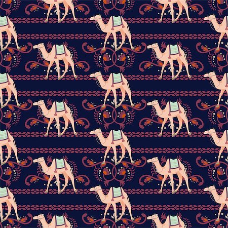 Vector seamless pattern with camels and oriental decorative motifs. Ethnic dark purple flourish elements background. Stock Photo - Budget Royalty-Free & Subscription, Code: 400-09158685