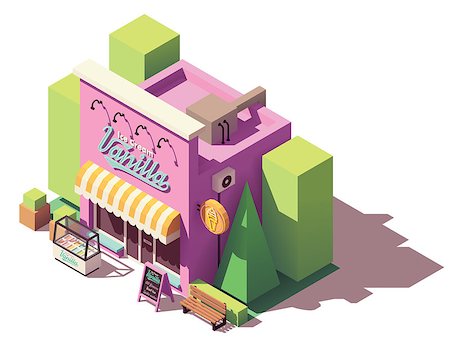 Vector isometric ice cream parlor or shop store building with signboard and awning Foto de stock - Super Valor sin royalties y Suscripción, Código: 400-09158692