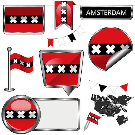 simsearch:400-05259780,k - Vector glossy icons of flag of Amsterdam in Netherlands Stock Photo - Budget Royalty-Free & Subscription, Code: 400-09158724