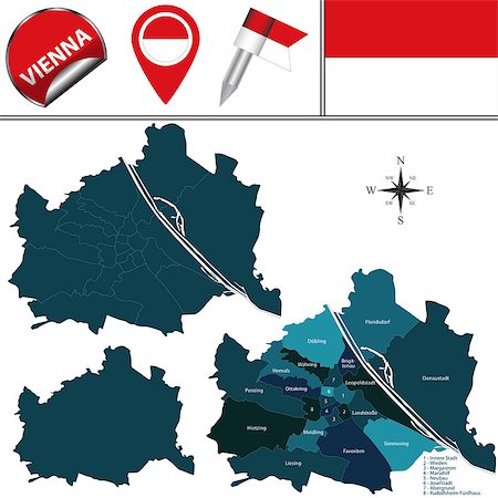 Vector map of Vienna, Austria with named districts and travel icons Stock Photo - Budget Royalty-Free & Subscription, Code: 400-09158745