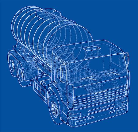 Truck with tank concept. Vector rendering of 3d. Wire-frame style. The layers of visible and invisible lines are separated Stock Photo - Budget Royalty-Free & Subscription, Code: 400-09158757