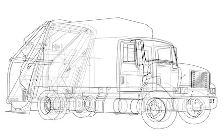 simsearch:400-09153165,k - Garbage truck concept. Vector rendering of 3d. Wire-frame style. The layers of visible and invisible lines are separated Photographie de stock - Aubaine LD & Abonnement, Code: 400-09158774
