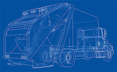 Garbage truck concept. Vector rendering of 3d. Wire-frame style. The layers of visible and invisible lines are separated Stock Photo - Budget Royalty-Free & Subscription, Code: 400-09158775