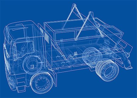 Garbage truck concept. Vector rendering of 3d. Wire-frame style. The layers of visible and invisible lines are separated Stock Photo - Budget Royalty-Free & Subscription, Code: 400-09158776