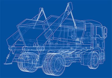 Garbage truck concept. Vector rendering of 3d. Wire-frame style. The layers of visible and invisible lines are separated Stock Photo - Budget Royalty-Free & Subscription, Code: 400-09158777