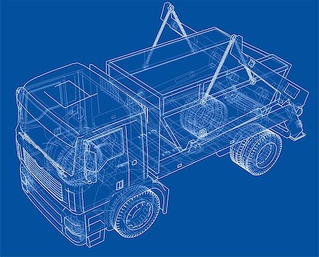 Garbage truck concept. Vector rendering of 3d. Wire-frame style. The layers of visible and invisible lines are separated Stock Photo - Budget Royalty-Free & Subscription, Code: 400-09158778