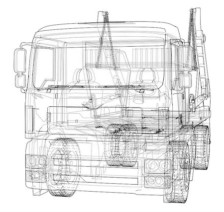 simsearch:400-09153724,k - Garbage truck concept. Vector rendering of 3d. Wire-frame style. The layers of visible and invisible lines are separated Foto de stock - Super Valor sin royalties y Suscripción, Código: 400-09158779