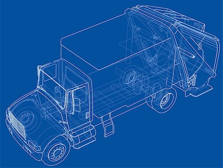 Garbage truck concept. Vector rendering of 3d. Wire-frame style. The layers of visible and invisible lines are separated Stock Photo - Budget Royalty-Free & Subscription, Code: 400-09158773