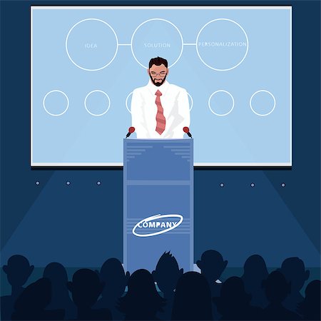 pulpit - Business man standing behind pulpit and reading news for audience. Presentation of product or Announcement for employees of company concept. Expressive cartoon style Stock Photo - Budget Royalty-Free & Subscription, Code: 400-09158809