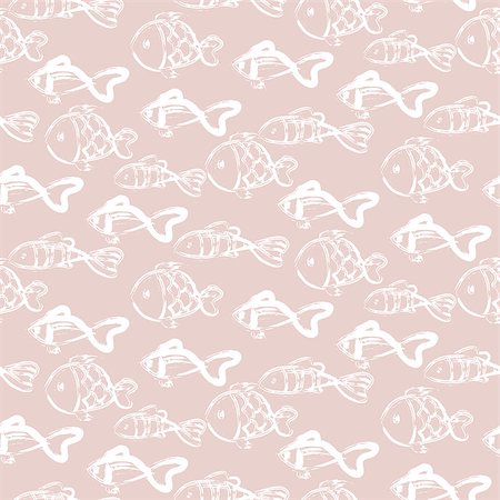 simsearch:400-08752377,k - Hand drawn ocean fish abstract pattern vector texture. Underwater animals brush texture repeat textile design. Stockbilder - Microstock & Abonnement, Bildnummer: 400-09158860