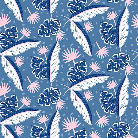 simsearch:400-08116620,k - Blue jungle leaves pattern for summer seamless prints. Tropic flora dense foliage design. Stock Photo - Budget Royalty-Free & Subscription, Code: 400-09158861