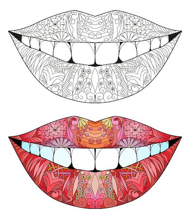 Smile zentangle styled for coloring and t-shirt design, tattoo and other decorations. Color and outline set Foto de stock - Super Valor sin royalties y Suscripción, Código: 400-09158876