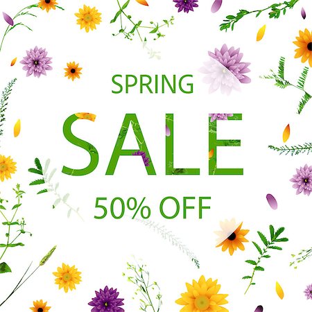 Sale Poster With Flowers, Vector Illustration Stock Photo - Budget Royalty-Free & Subscription, Code: 400-09151591