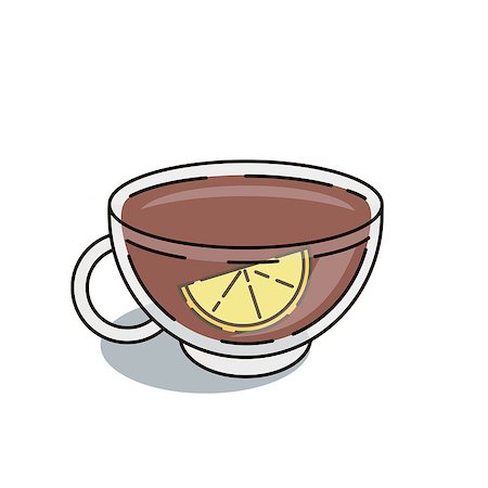 fakes_designer (artist) - Tea cup with slice of lemonl, thin line flat icon, vector illustration isolated on white background. Flat style thin line icon of burning black tea cup with slice of lemon Photographie de stock - Aubaine LD & Abonnement, Code: 400-09151612