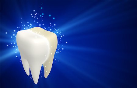 simsearch:400-06108956,k - Cleaning tooth process. One human tooth and magic sparks around on blue background. 3d render Fotografie stock - Microstock e Abbonamento, Codice: 400-09151664