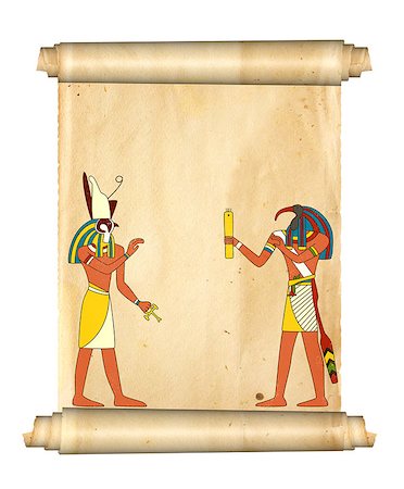 simsearch:400-04138680,k - Old parchment with Egyptian gods images Toth and Horus. Mock up template. Copy space for text. Isolated on white background. 3d render Foto de stock - Super Valor sin royalties y Suscripción, Código: 400-09151845
