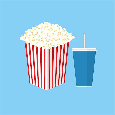 simsearch:400-09091954,k - Vector popcorn illustration. Cinema concept. Popcorn with soda pop Stock Photo - Budget Royalty-Free & Subscription, Code: 400-09151977