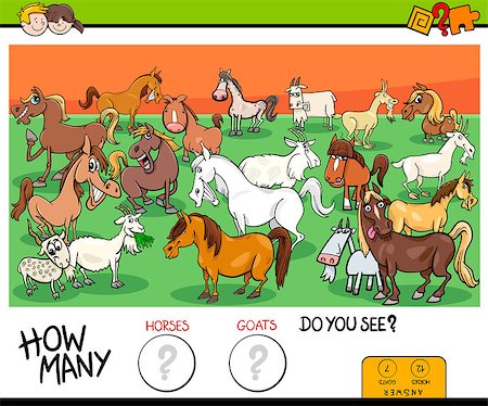simsearch:400-09092454,k - Cartoon Illustration of Educational Counting Game for Children with Horses and Goats Farm Animals Characters Group Stockbilder - Microstock & Abonnement, Bildnummer: 400-09152001