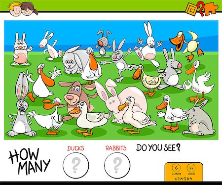 simsearch:400-09092454,k - Cartoon Illustration of Educational Counting Game for Children with Ducks and Rabbits Farm Animals Characters Group Stockbilder - Microstock & Abonnement, Bildnummer: 400-09152003