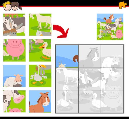 Cartoon Illustration of Educational Jigsaw Puzzle Activity Game for Children with Farm Animal Characters Group Stock Photo - Budget Royalty-Free & Subscription, Code: 400-09152016
