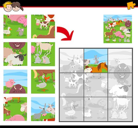 Cartoon Illustration of Educational Jigsaw Puzzle Activity Game for Children with Farm Animal Characters Group Stock Photo - Budget Royalty-Free & Subscription, Code: 400-09152010