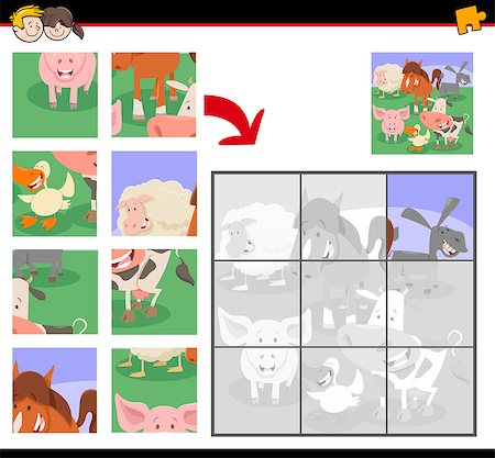 Cartoon Illustration of Educational Jigsaw Puzzle Activity Game for Children with Farm Animals Group Stock Photo - Budget Royalty-Free & Subscription, Code: 400-09152011
