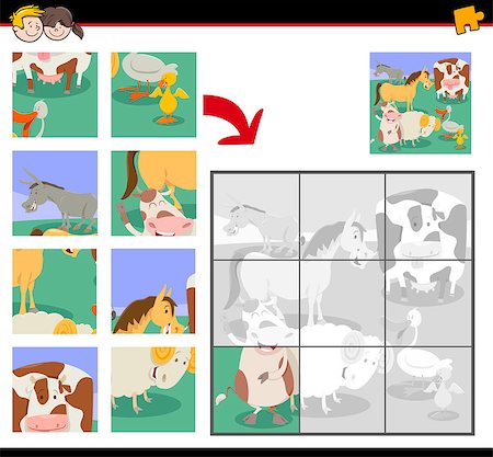 Cartoon Illustration of Educational Jigsaw Puzzle Activity Game for Children with Cute Farm Animals Group Stock Photo - Budget Royalty-Free & Subscription, Code: 400-09152012