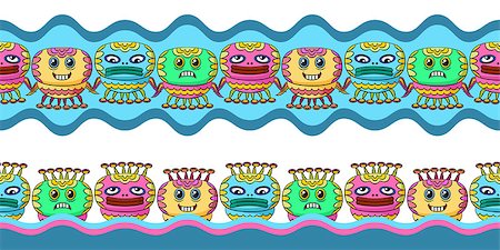 simsearch:400-08752377,k - Horizontal Seamless Background for your Design with Different Cartoon Monsters, Colorful Tile Pattern with Cute Funny Characters. Vector Stockbilder - Microstock & Abonnement, Bildnummer: 400-09152082