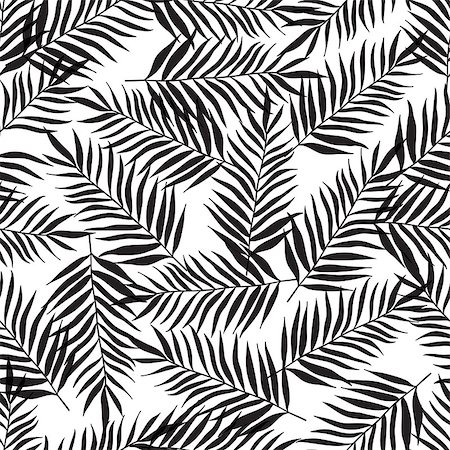 simsearch:400-09011216,k - Decorative tropical seamless pattern with black palm leaves on a white background Foto de stock - Super Valor sin royalties y Suscripción, Código: 400-09152312