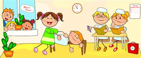 Girl doing massage. Examination on the courses on massage. School of massage, exam. Cartoon children in massage classes. Photographie de stock - Aubaine LD & Abonnement, Code: 400-09152321