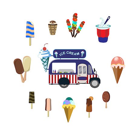 simsearch:400-08503801,k - Concept on street food. Set with car and different ice cream, vector Foto de stock - Royalty-Free Super Valor e Assinatura, Número: 400-09152323