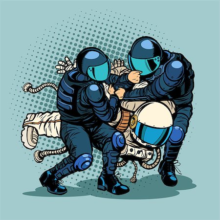 profugo (uomo e donna) - regression and progress concept, police arrested the astronaut. Pop art retro vector illustration vintage kitsch drawing Fotografie stock - Microstock e Abbonamento, Codice: 400-09152366