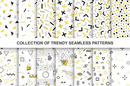 simsearch:400-09052365,k - Collection of swatches memphis patterns - seamless design. Fashion 80-90s. Abstract trendy vector backgrounds. Photographie de stock - Aubaine LD & Abonnement, Code: 400-09152470