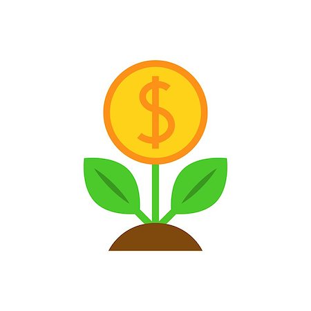 dollar sign with plants - Dollar tree flat icon on white Stock Photo - Budget Royalty-Free & Subscription, Code: 400-09152473