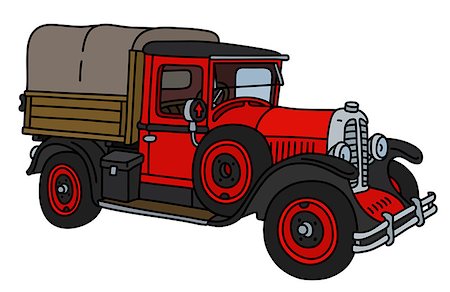 The vector illustration of a vintage red truck Fotografie stock - Microstock e Abbonamento, Codice: 400-09152596