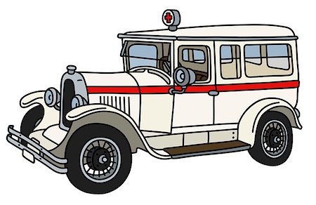 The vector illustration of a vintage white ambulance car Fotografie stock - Microstock e Abbonamento, Codice: 400-09152598