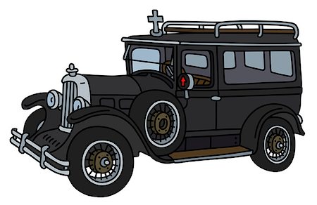 The vector illustration of a vintage black funeral car Fotografie stock - Microstock e Abbonamento, Codice: 400-09152599