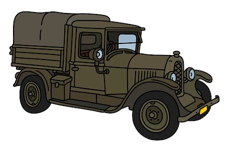 The vector illustration of a vintage khaki military truck Fotografie stock - Microstock e Abbonamento, Codice: 400-09152689