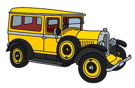 The vector illustration of a vintage yellow delivery car Fotografie stock - Microstock e Abbonamento, Codice: 400-09152695