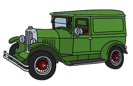 The vector illustration of a vintage green delivery car Fotografie stock - Microstock e Abbonamento, Codice: 400-09152697