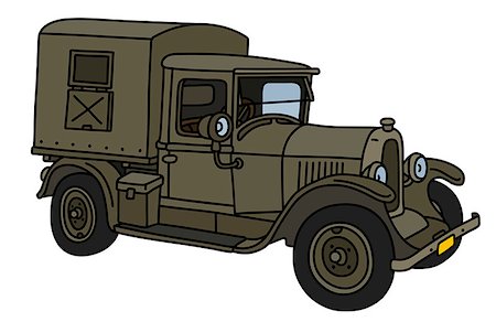 The vector illustration of a vintage military truck Fotografie stock - Microstock e Abbonamento, Codice: 400-09152699